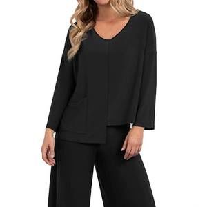 NEW SYMPLI etch v-neck top in black